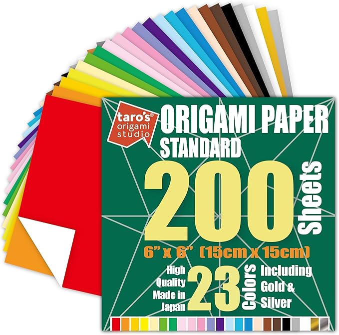 Standard 6 Inch One Sided 23 Colors 200 Sheets Square Easy Fold Premium by TAROSORIGAMISTUDIO