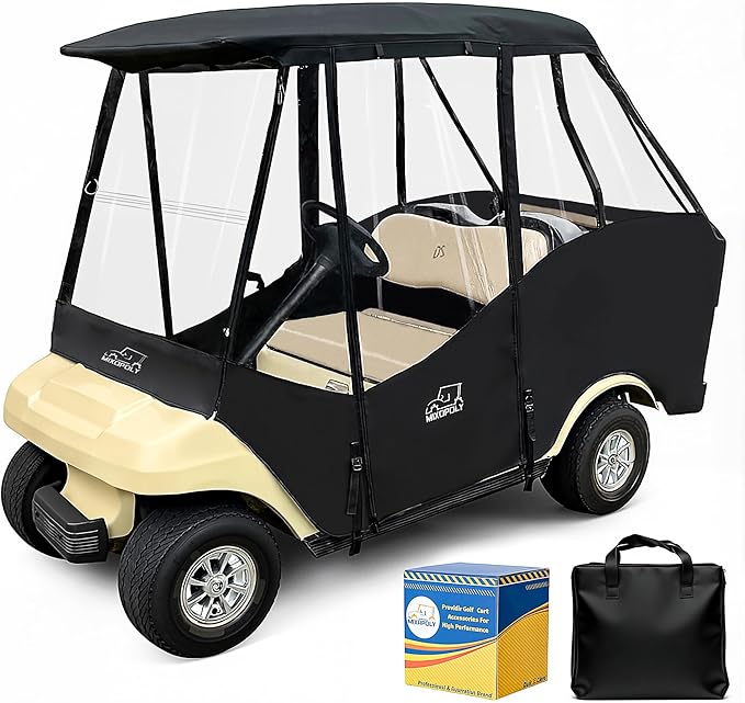Golf Cart Enclosure Rain Cover 2&4Passenger, EZGO TXT RXV/Club Car Ds&Precedent and Yamaha, 600D Rain Cover Waterproof Windproof Snowproof and All-Weather Protection