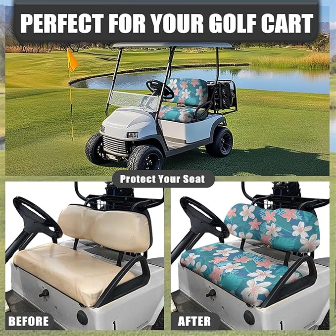 Suobstales Golf Cart Front and Rear Seat Cover Set for EZGO TXT RXV & Club Car DS 2 Passenger, Washable Bench Seat Covers Kit