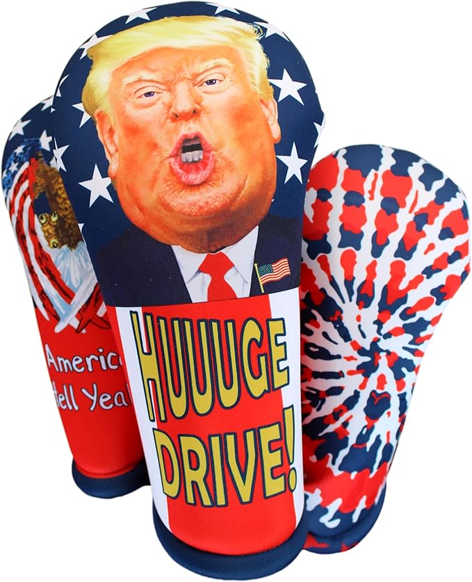 Trump Golf Driver Headcover – Funny MAGA “HUUUGE Drive” USA Patriotic Club Cover – Thick Foam Protection – Easy On/Off – Great Golf Gift by BeeJos