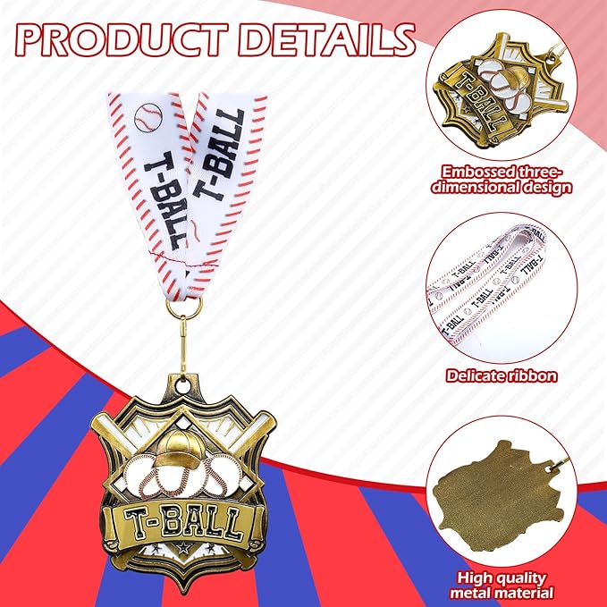 Ecation Medals with Neck Ribbons Soccer Awards Medals Baseball Team Awards Softball T-Ball Flag Football Trophy for Kids Sports Competitions Celebration Gift