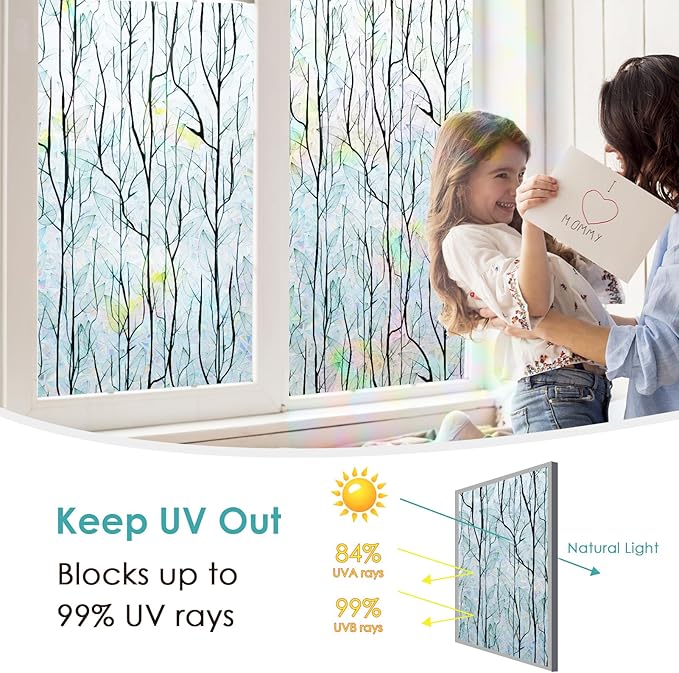 DKTIE Nature Pattern Rainbow Window Film Decorative Stained Glass Window Film - Image 6