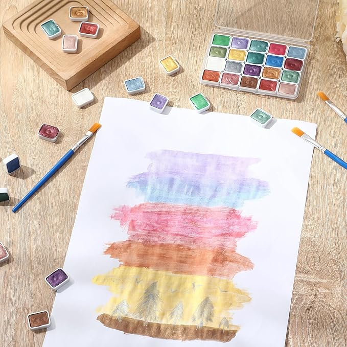 Nuanchu 12 Sets Metallic Watercolor Paint Set 20 Colors Glitter Solid Water - Image 5