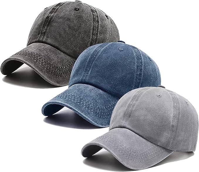 3 Pack Washed Plain Vintage Baseball Cap Cotton Adjustable Twill Bulk Low Profile Classic Dad Hat for Men/Women
