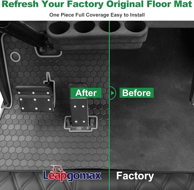 EZGO TXT Golf Cart Floor Mat, Upgraded Full Coverage Liner Mat Replacement Install Easily Thick Rubber Anti-Slip, Fit EZGO TXT (1994+), EX1 (2020), Valor, Cushman Workhorse&Express S4