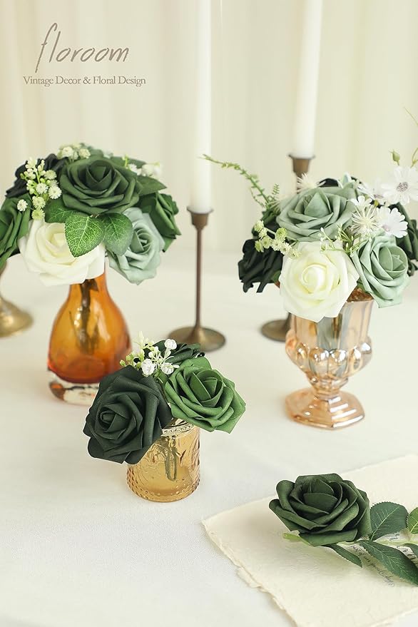 Floroom Artificial Flowers 25pcs Real Looking Forest Green Ombre Colors Foam - Image 3
