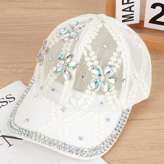 Hoce Fashion Rhinestone Denim Baseball Cap Studded Bling Hat for Women