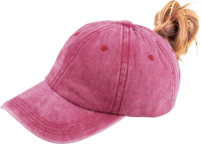 Eohak Ponytail Baseball Hat Distressed Retro Washed Womens Twill