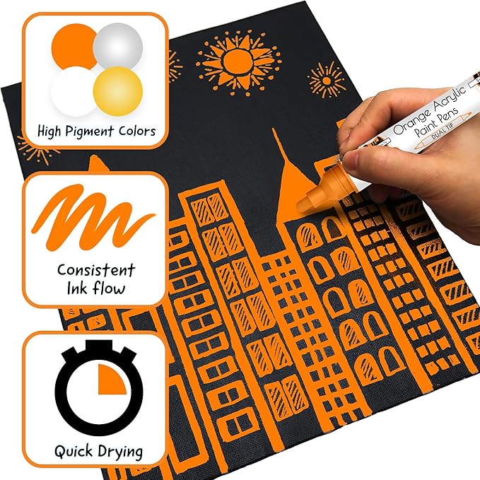 4 Dual Tip Orange Paint Pen Metallic - Image 4