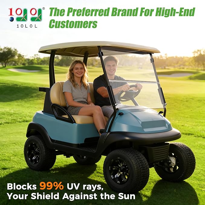 10L0L Golf Cart Windshield for Club Car Precedent 2004-Up, Tempo, 2017-Up Onward, One-Piece Hinge Design, Clear/Tinted Anti-UV Impact Resistant,HD View, 37.5" W X 33.6" H