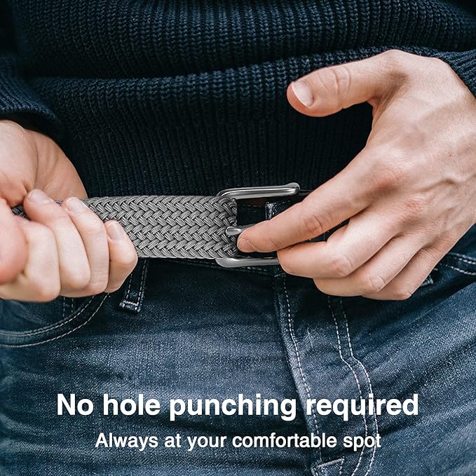 CHAOREN Stretch Belt Men 2 Pack - 1 3/8" Braided Golf Belts For Men - Casual Elastic For Pants and Jeans