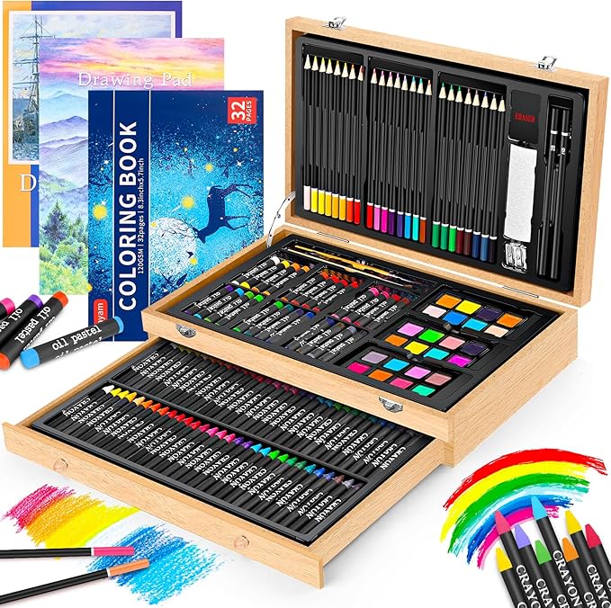 Art Supplies, iBayam 150-Pack Deluxe Wooden Art Set Crafts Drawing Painting Kit by iBayamDirect