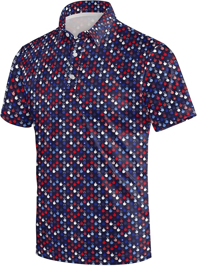 Golf Polo Shirts for Men Funny Print Short Sleeve Golf Shirts Performance Golf Polos