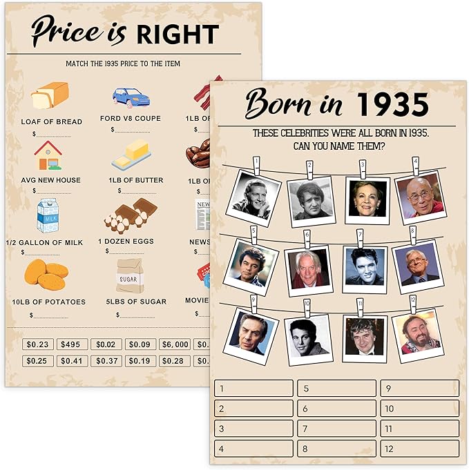 90 th Birthday Party Games, Born in 1935 Games Bundle, Birthday Party Supplies by QUPT
