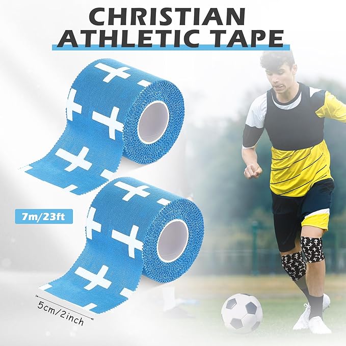 TrelaCo 2 Pcs Wrist Tape Baseball Cross Athletic 2in x 23ft Cotton Cross Wrist Tape Serrated Edges for Fingers Ankles Injury Wrap, Football Baseball Hockey Soccer (Blue)