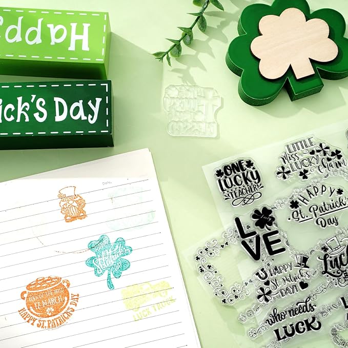 Whaline 5 Sheet St. Patrick's Day Clear Stamps Wreath Shamrock Lucky Words - Image 5