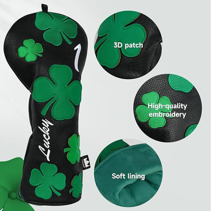 Craftsman Golf Green Lucky Clover Driver Wood Hybrid Headcover Blade Mallet Putter Cover for Scotty Cameron Taylormade Odyssey Also for Custom Version with Your Name Stitched