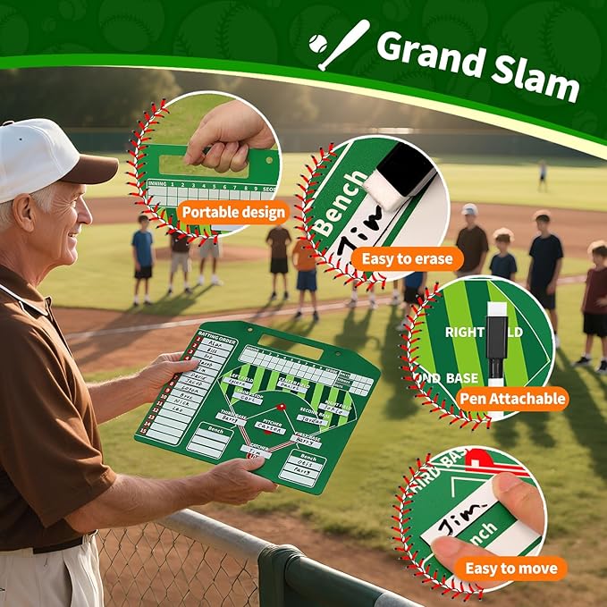 Metal Magnetic Baseball Lineup Board, Durable Softball Line up Board for Field Batting Position Coaching Equipment Accessories, Dugout 40 Dry Erase Magnet Marker Sheets Cards Baseball Clipboard