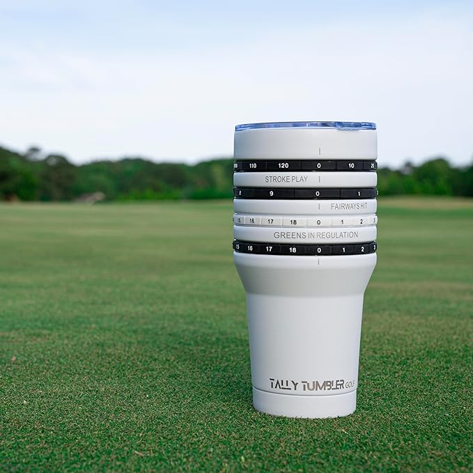 Tally Tumbler Golf Stainless Steel Cup, 30 oz Leak Proof Lid, Double Wall Insulation, Golf Tumbler with Score Keeping Counter used for strokes per hole, Greens in Regulation & Fairways Hit