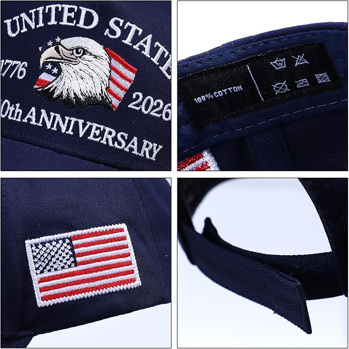 250th Anniversary Patriotic Baseball Cap (1776-2026) Embroidered USA Hat, Adjustable Unisex Bicentennial Gift