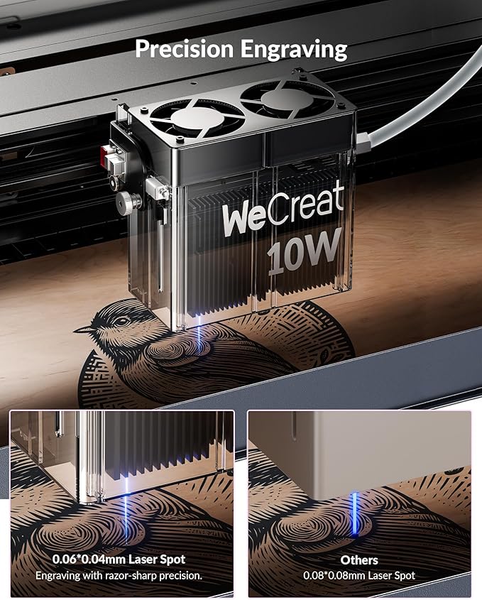 WECREAT Vista 10W Laser Engraver, 0.06 * 0.04mm Super Precision, 600mm/s Speed - Image 3