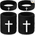 Soulchen 4 pcs Cross Bicep Bands Wrist Bands Christian Arm Sweat Wristbands Absorbent Armband for Men Women Football Baseball Players Sports Activities Supplies