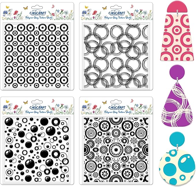 CHGCRAFT 4 Pcs Looped Circles Polymer Clay Texture Sheets Artistic Dots by chgcraft
