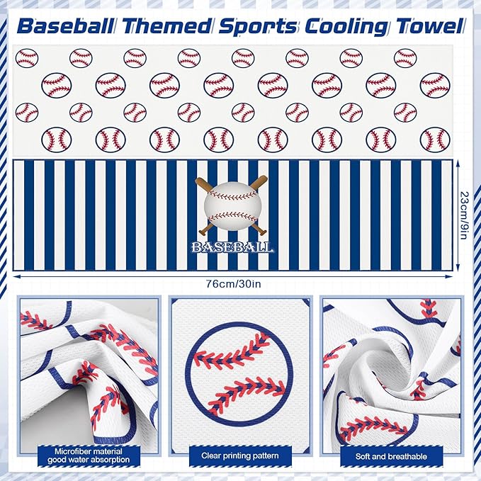 FuWeave 24 Pcs Sports Cooling Towels 40 x 12 Inch Baseball Basketball Softball Breathable Soccer Football Volleyball Microfiber Ice Towel Fast Drying for Party Favors Team Gift(Baseball 3)