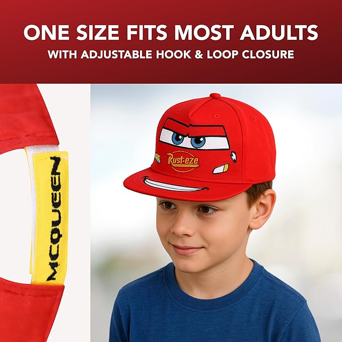 Disney Pixar Cars Baseball Cap, Cotton Adjustable Adult Hat, Red, One Size