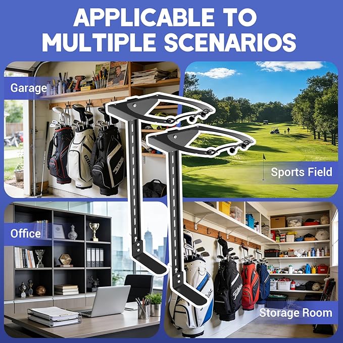 Wall Mount Golf Bag Storage Stand for Garage, Golf Bag Wall Mount with Adjustable Sliding System, Space-Saving Golf Bag Holder for Wall, Fit for Garages,Home, Basements