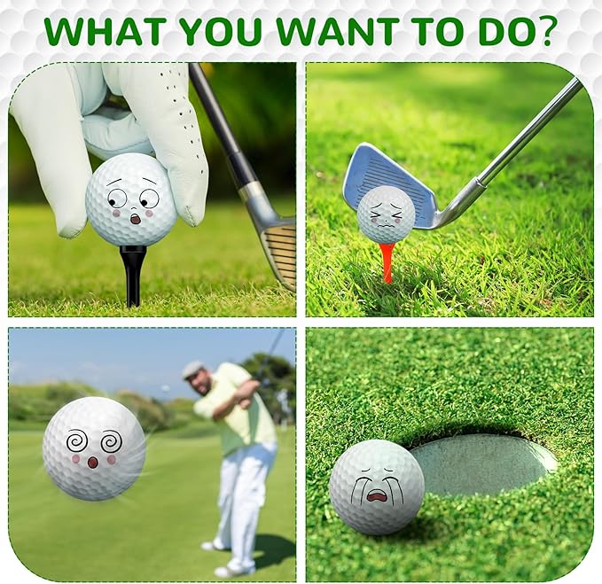 Syhood 12 Pcs Funny Golf Balls Gift Set Novelty Emotion Face Trick Golf Balls Cute Fun Practice Accessories for Teens Adult Golfers Birthday Gifts