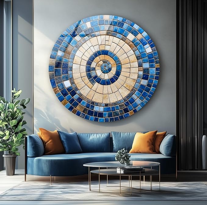 My Photostation.com 27.5'' Diameter Coastal Sunburst Beige & Blue Round Glass - Image 7