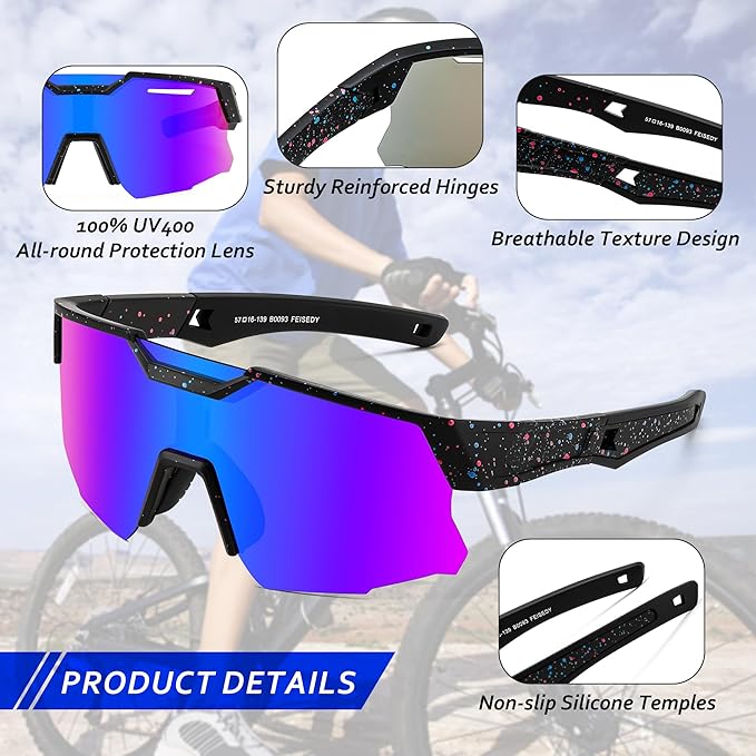 FEISEDY Kids Sunglasses Youth Baseball Sun Glasses, UV400 Sports Teens Cycling Shades for Boys Girls Age 8-16 B0048
