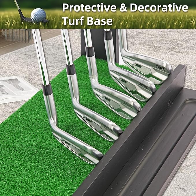 Wooden Golf Putter Stand with Ball Storage - Holds 8 Clubs & 22 Golf Balls, Space-Saving Golf Club Holder for Indoor/Home/Office/Simulator/Driving Range - Golf Accessories & Training Aid