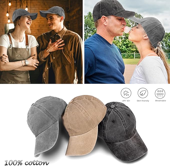 3 Pack Washed Plain Vintage Baseball Cap Cotton Adjustable Twill Bulk Low Profile Classic Dad Hat for Men/Women