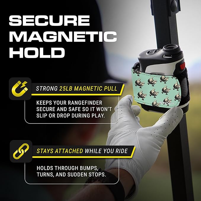 STICKIT Magnetic Rangefinder Strap | Strong Magnet Securely Holds to Golf Carts and Golf Clubs for Easy Access | Slim, Form Fitting, Size Adjustable