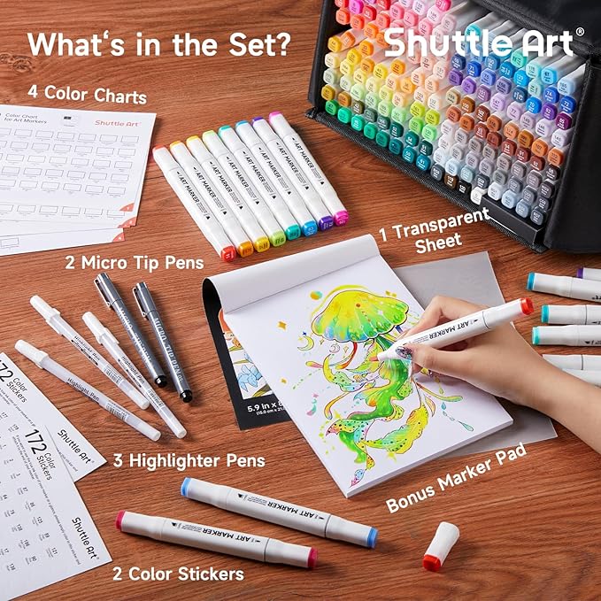 Shuttle Art 172 Colors Dual Tip Alcohol Based Art Markers, 171 Colors plus 1 - Image 4