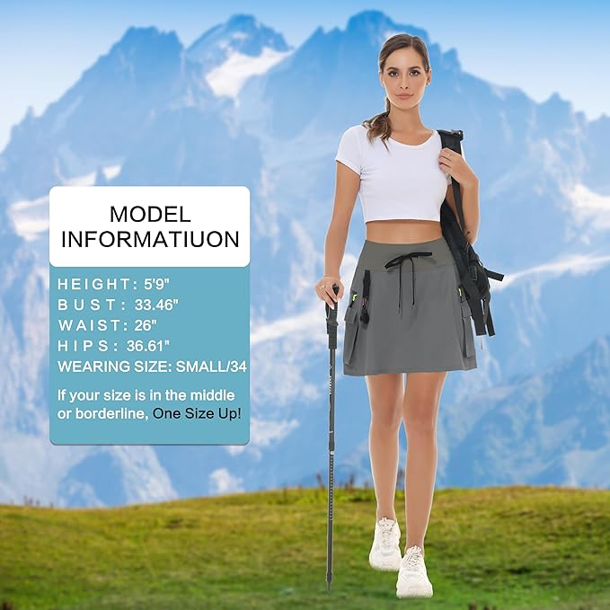 MIVEI Skorts for Woman - Hiking Cargo Skorts with Zipper Pockets, High Waisted Quick Dry Golf Workout, Dressy Casual