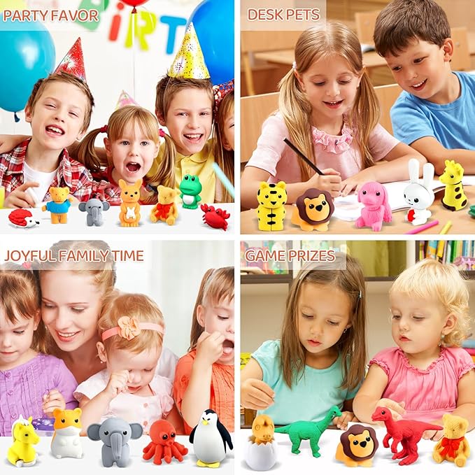 60Pcs Animal Erasers Kids Desk Pets Pencil Erasers 3D Puzzle Bulk Mini Animal - Image 4