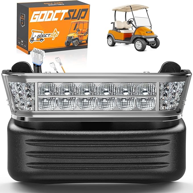 Club Car LED Headlight with Bumper, 12V Golf Cart LED Headlight for Club Car Precedent 2004-UP Electric Cart Models, Replace Precedent Head Light OEM# 102524801, 1025248-01