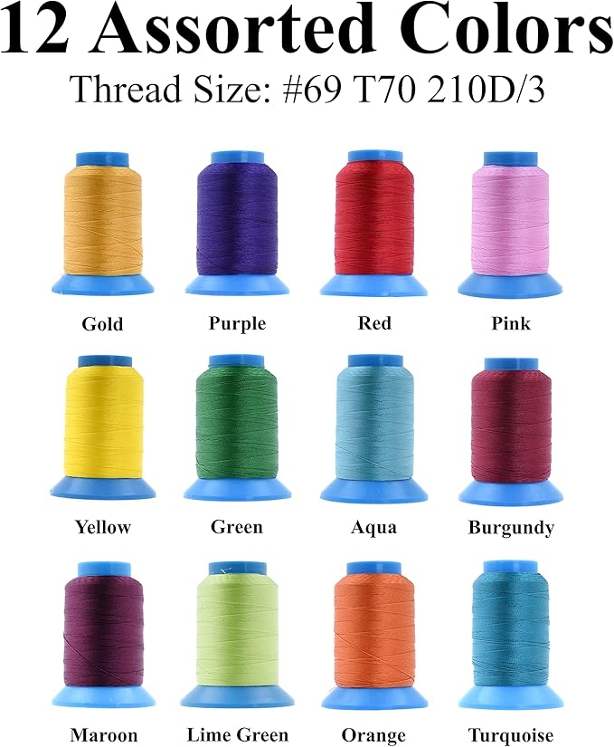 Mandala Crafts Bonded Nylon Thread 12 Assorted Vibrant Colors Heavy Duty Sewing - Image 2