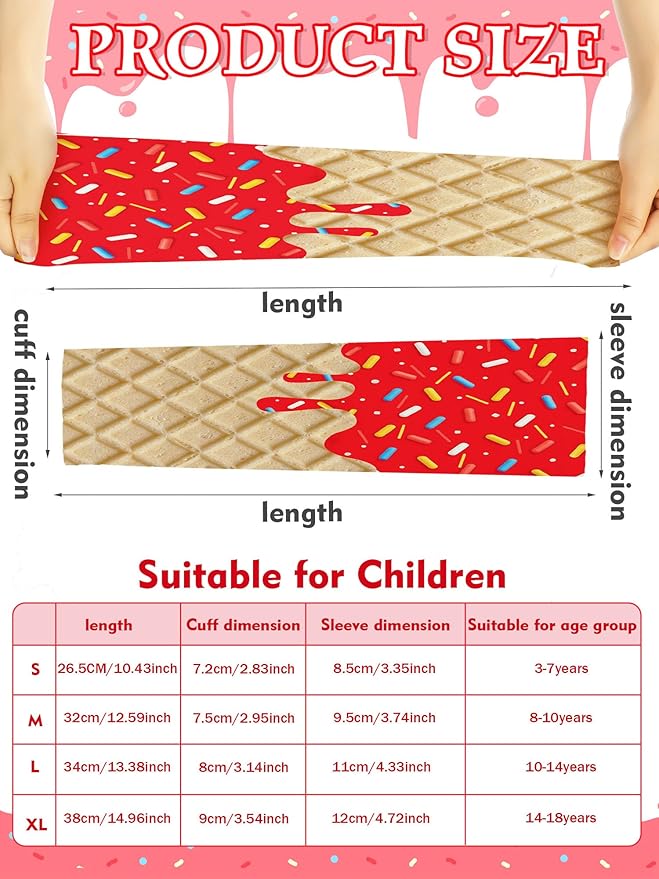 JaGely 16 Pairs Ice Cream Arm Sleeves for Kids UV Sun Protection Football Basketball Baseball Compression Long Sleeves Youth