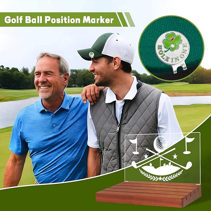 Light Up Golf Ball Marker Display, Wooden Acrylic Accessories with Warm White Color Lights USB Powered, Desk Decor, Gift for Golfers