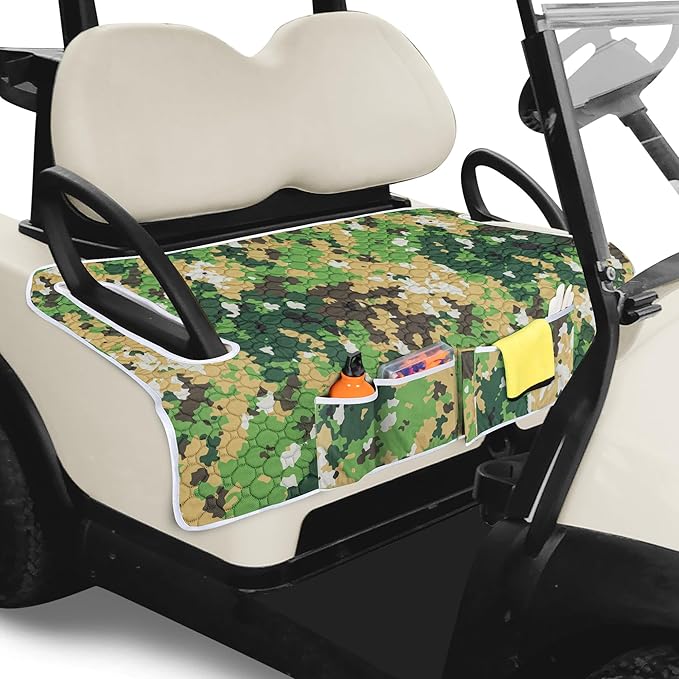 Golf Cart Seat Covers, Universal Golf Cart Seat Towel Blanket with 4 Front Pockets & Nonskid Bottom Fits for EZGO, Yamaha, Club Car and More 2 Person Seats Golf Carts