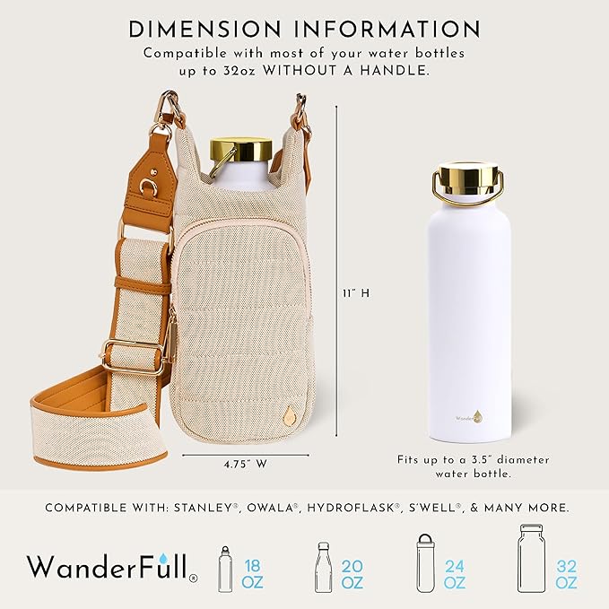 WanderFull® Original HydroBag® Collection, Water Bottle Holder, Gift for Women, Mom, Girlfriend, w/Strap & Phone Pocket, Hands-Free Crossbody Water Bottle Bag