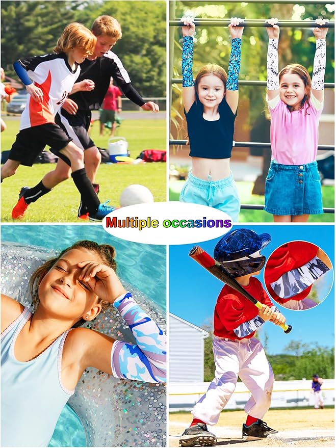 16 Pairs Sports Arm Sleeves for Kids Basketball Baseball Arm Sleeves UV Sun Protection Cooling Arm Cover Sleeve