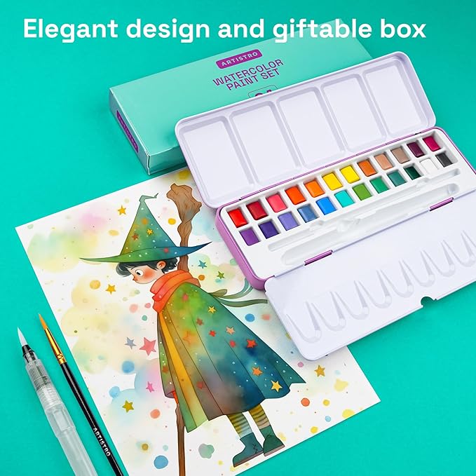 ARTISTRO Watercolor Paint Set 24 Colors, Travel Watercolor Set in Portable Box - Image 4