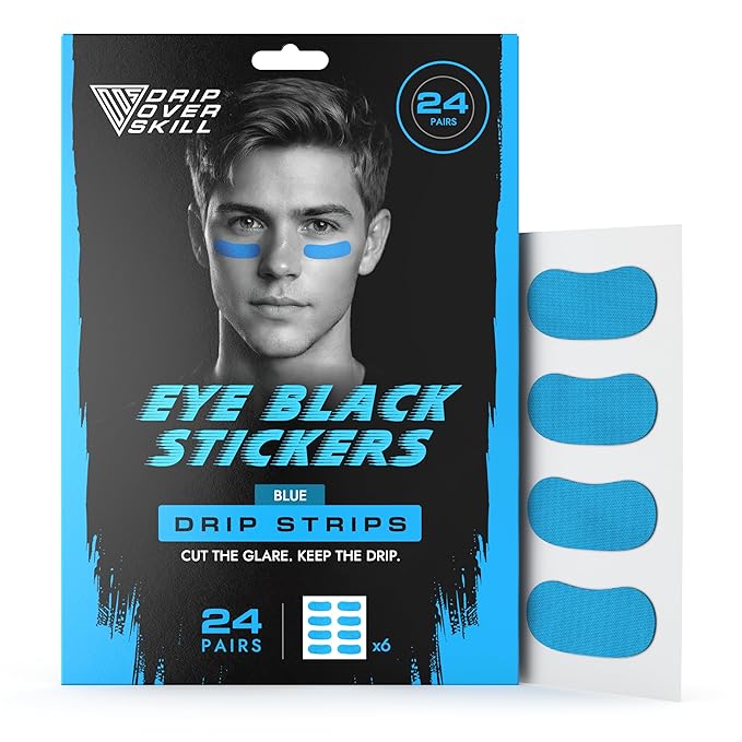 DRIP Strips Pro-Grade Eye Black Stickers, 24 Pairs, Natural Flex & Stretch Eye Black Face Strips, Breathable, Sweat-Proof, Eye Black Baseball, Softball, Football, Lacrosse, One Pride Blue OG Strips