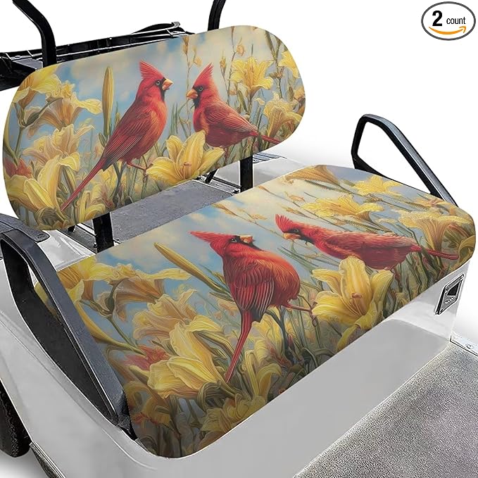 Suobstales Golf Cart Front and Rear Seat Cover Set for EZGO TXT RXV & Club Car DS 2 Passenger, Washable Bench Seat Covers Kit