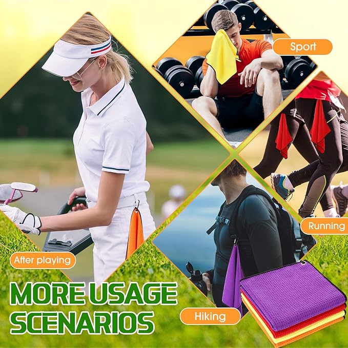 Batiyeer Golf Towel Bulk for Golf Bags 16'' x 16'' Microfiber Fabric Towel with Clip Waffle Pattern, Fitness, Camping, Hiking, Yoga